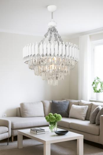 Avizemoda Palmira 55'lik Prizma Kesim Kristal Taşlı Lüks Salon Avize - (Beyaz Krom)