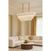 Avizemoda Palmira 75x35 Cm'lik 3 Katlı Prizma Kesim Kristal Taşlı Lüks Avize 6'lı - (Beyaz Gold)