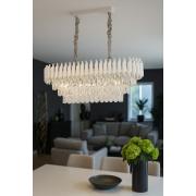 Avizemoda Palmira 75x35 Cm'lik 3 Katlı Prizma Kesim Kristal Taşlı Lüks Avize 6'lı - (Beyaz Krom)