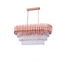 Avizemoda Palmira 75x35 Cm'lik 3 Katlı Prizma Kesim Kristal Taşlı Lüks Avize 6'lı - (Rose Gold)