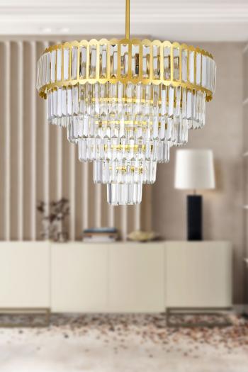 Avizemoda Lora 55 Cm'lik Kristal Cam Taşlı Lüks Avize - (sarı Yaldız)