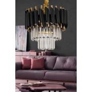 Avizemoda Palmira 30'luk Kristal Taşlı Lüks Avize - (siyah-gold)