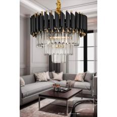 Avizemoda Palmira 40'lık Kristal Taşlı Lüks Avize - (siyah-gold)