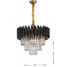 Avizemoda Palmira 40'lık Kristal Taşlı Lüks Avize - (siyah-gold)