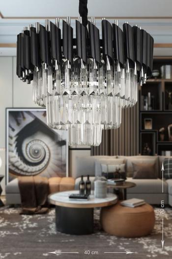 Avizemoda Palmira 40'lık Kristal Taşlı Lüks Avize - (siyah-krom)