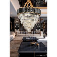 Avizemoda Palmira 60 Cm'lik Kristal Taşlı Lüks Avize 6'lı - (siyah-gold)