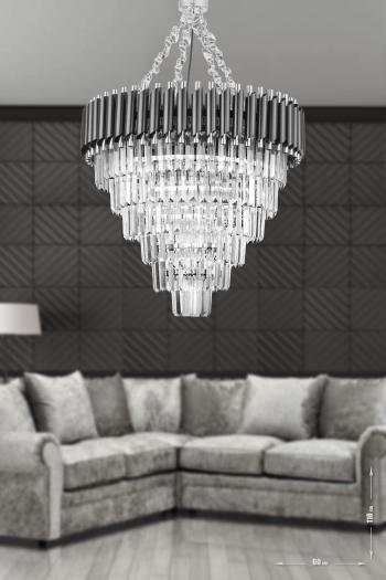 Avizemoda Palmira 60 Cm'lik Kristal Taşlı Lüks Avize 6'lı - (siyah-krom)