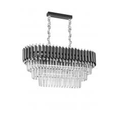 Avizemoda Palmira 75x35 Cm Kristal Taşlı Lüks 3 Katlı Yemek Masası Üstü Avize 6'lı - (siyah-krom)