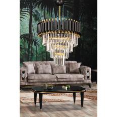 Avizemoda Palmira 45'lik Kristal Taşlı Lüks Avize - (SİYAH-GOLD)