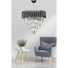 Avizemoda Palmira 45'lik Kristal Taşlı Lüks Avize - (siyah-krom)