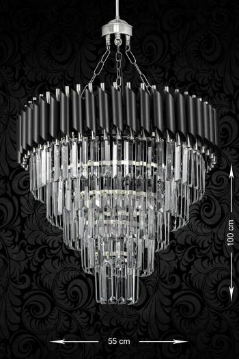 Avizemoda Palmira 55 Cm'lik Kristal Taşlı Lüks Avize 5'li - (siyah-krom)