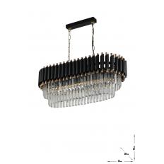 Avizemoda Palmira 75x35 Cm Kristal Taşlı Lüks Yemek Masası Üstü Avize 6'lı - (siyah-gold)