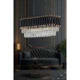 Avizemoda Palmira 75x35 Cm Kristal Taşlı Lüks Yemek Masası Üstü Avize 6'lı - (siyah-gold)
