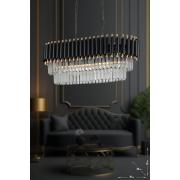 Avizemoda Palmira 75x35 Cm Kristal Taşlı Lüks Yemek Masası Üstü Avize 6'lı - (siyah-gold)