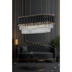 Avizemoda Palmira 75x35 Cm Kristal Taşlı Lüks Yemek Masası Üstü Avize 6'lı - (siyah-gold)