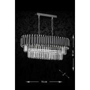 Avizemoda Palmira 75x35 Cm Kristal Taşlı Lüks Yemek Masası Üstü Avize 6'lı - (SİYAH-KROM)