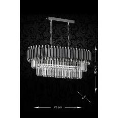 Avizemoda Palmira 75x35 Cm Kristal Taşlı Lüks Yemek Masası Üstü Avize 6'lı - (SİYAH-KROM)
