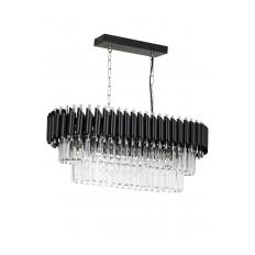 Avizemoda Palmira 75x35 Cm Kristal Taşlı Lüks Yemek Masası Üstü Avize 6'lı - (SİYAH-KROM)