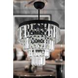 Avizemoda Linsa 35 Cm'lik Kristal Cam Taşlı Lüks Avize - (MAT SİYAH)