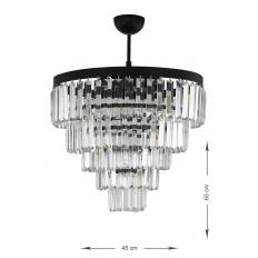 Avizemoda Linsa 45 Cm'lik Kristal Cam Taşlı Lüks Avize - (mat Siyah)