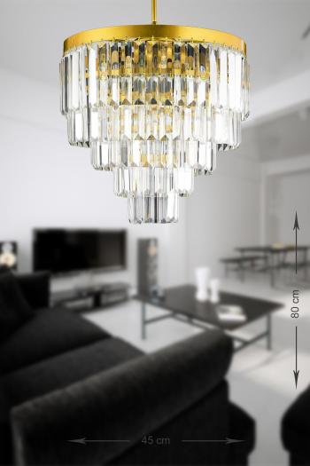 Avizemoda Linsa 45 Cm'lik Kristal Cam Taşlı Lüks Avize - (SARI YALDIZ)