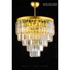 Avizemoda Linsa 45 Cm'lik Kristal Cam Taşlı Lüks Avize - (SARI YALDIZ)