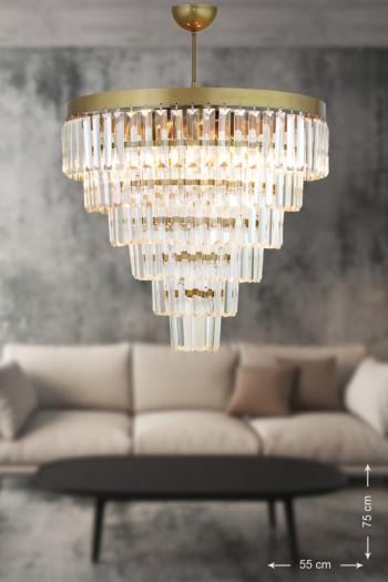 Avizemoda Linsa 55 cm'lik Kristal Cam Taşlı Lüks Avize - (eskitme Renk)