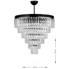 Avizemoda Linsa 55 Cm'lik Kristal Cam Taşlı Lüks Avize - (mat Siyah)