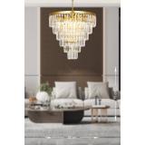Avizemoda Linsa 55 Cm'lik Kristal Cam Taşlı Lüks Avize - (sarı Yaldız)