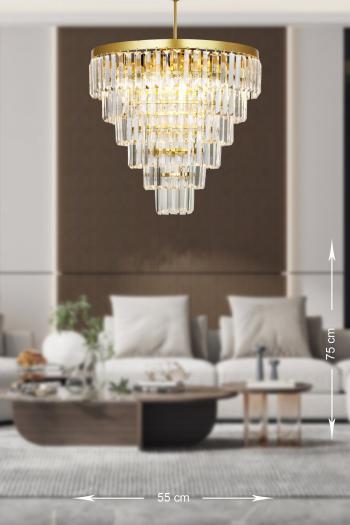 Avizemoda Linsa 55 Cm'lik Kristal Cam Taşlı Lüks Avize - (sarı Yaldız)