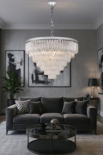 Avizemoda Linsa 65 Cm'lik Kristal Cam Taşlı Lüks Avize - (Gümüş Yaldız)