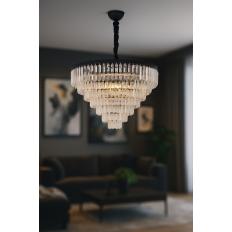 Avizemoda Linsa 65 Cm'lik Kristal Cam Taşlı Lüks Avize - (Siyah)