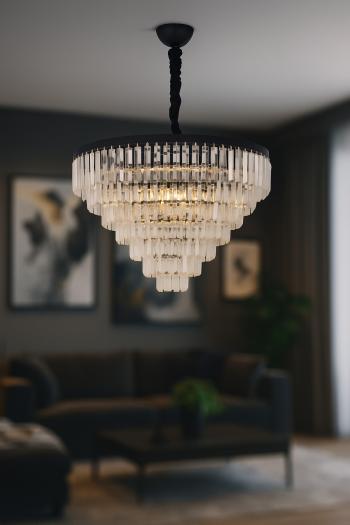 Avizemoda Linsa 65 Cm'lik Kristal Cam Taşlı Lüks Avize - (Siyah)