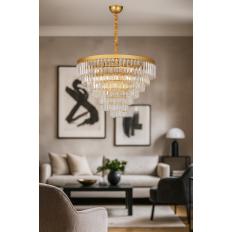 Avizemoda Linsa 65 Cm'lik Kristal Cam Taşlı Lüks Avize - (Sarı Yaldız)
