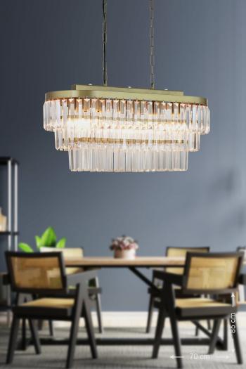 Avizemoda Linsa 70x30 Cm Kristal Cam Taşlı Yemek Masası Üstü Lüks Avize (ESKİTME RENK)
