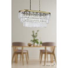 Avizemoda Linsa 70x30 Cm Kristal Cam Taşlı Yemek Masası Üstü Lüks Avize (ESKİTME RENK)
