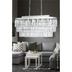 Avizemoda Linsa 70x30 Cm'lik Kristal Cam Taşlı Yemek Masası Üstü Lüks Avize - (gümüş Yaldız)