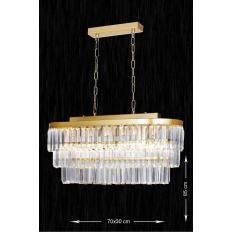 Avizemoda Linsa 70x30 Cm'lik Kristal Cam Taşlı Yemek Masası Üstü Lüks Avize - (sarı Yaldız)