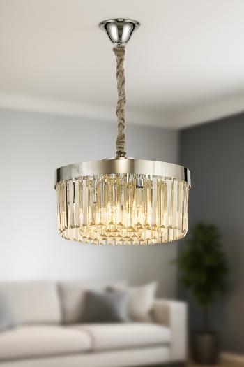 Avizemoda Desina 40 Cm'Lik Kristal Tabut Taşlı Salon Oturma Odası Lüks Avize - KROM Kaplama