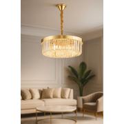 Avizemoda Desina 50 Cm'Lik Kristal Tabut Taşlı Salon Oturma Odası Lüks Avize - GOLD Kaplama