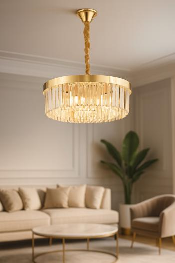 Avizemoda Desina 50 Cm'Lik Kristal Tabut Taşlı Salon Oturma Odası Lüks Avize - GOLD Kaplama