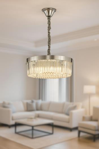 Avizemoda Desina 50 Cm'Lik Kristal Tabut Taşlı Salon Oturma Odası Lüks Avize - KROM Kaplama