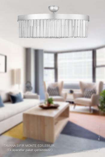 Avizemoda Desina 60'lık Kristal Taşlı Lüks Avize - (gümüş-yaldız)