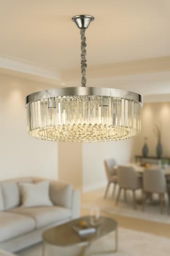 Avizemoda Desina 60 Cm'Lik Kristal Tabut Taşlı Salon Oturma Odası Lüks Avize - KROM Kaplama