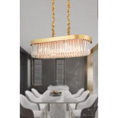 Avizemoda Desina 70x30'luk Kristal Taşlı Lüks Yemek Masası Üstü Avize - (sarı-yaldız)