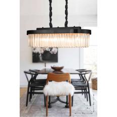 Avizemoda Desina 70x30'luk Kristal Taşlı Lüks Yemek Masası Üstü Avize - (siyah)