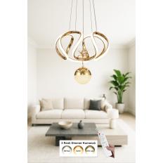 Avizemoda Rumi Tekli Dimmer Kumandalı 3 Renk Ledli (Sarı-Beyaz-Gün Işığı) Modern Sarkıt Avize - Gold