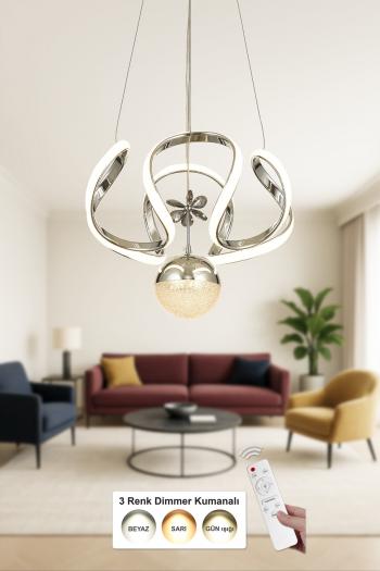 Avizemoda Rumi Tekli Dimmer Kumandalı 3 Renk Ledli (Sarı-Beyaz-Gün Işığı) Modern Sarkıt Avize - Krom