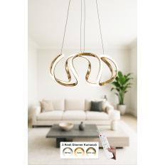Avizemoda Rumi 35 cm Dimmer Kumandalı 3 Renk Ledli (Sarı-Beyaz-Gün Işığı) Modern Sarkıt Avize - Gold