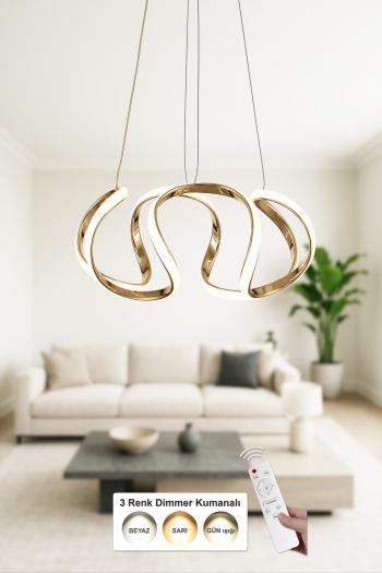 Avizemoda Rumi 35 cm Dimmer Kumandalı 3 Renk Ledli (Sarı-Beyaz-Gün Işığı) Modern Sarkıt Avize - Gold